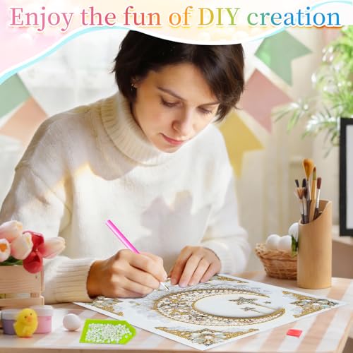 Xylzzuit DIY Pearl Painting Canvas Tote Bag Kit 11.42IN Diamond Art Handbag for Women Shopping Grocery Bag Dots Beads Art Craft Gift (Moon) - color: Moon