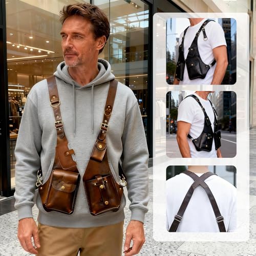 Men Anti Underarm Shoulder Bag Adjustable PU Leather Strap Wallet Bag Outdoor Phone Bag - color: D