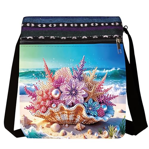 DDGYP DIY Diamond Painting Crossbody Bag - 5D Diamond Art Kits for Adults | PU Leather Art Bag with Shell Beach Design, Craft Kits for Women, Ideal for Gifts & Everyday Use - color: Beach 1