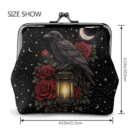 Kiss-lock Coin Purse for Women Change Purses Cute Small Coin Pouch Tiny Coin Wallet (Gothic Crow Rose) - color: Gothic Crow Rose