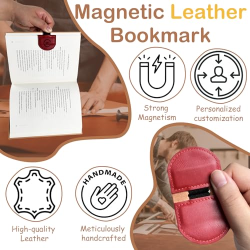 MOTEERLLU Leather Magnetic Bookmark with Pen Holder - Initial Pattern | Personalized Alphabet Design. Custom Book Mark Gifts for Book Lovers, Readers, Women & Men(Green, S) - color: Green, size: S