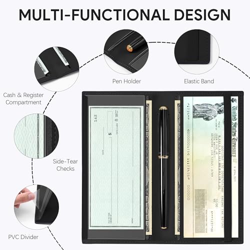 Tipmile Checkbook Covers for Personal Checkbook, PU Leather Checkbook Holder for Women and Men with Elastic Band, Effortless Sophistication - color: E Trust In