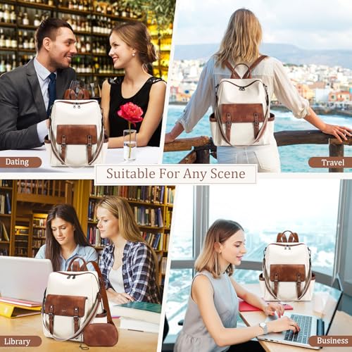 AGLOD Backpack Purse for Women PU Leather Back Packs Designer Ladies Shoulder Bag Fashion Faux Work Travel Handbags - color: Beige-brown
