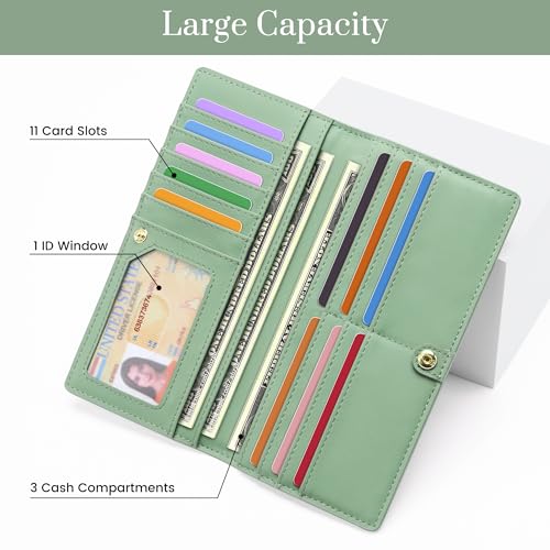 Airkit Slim Women's Wallet, Thin RFID Blocking Wallet for Ladies, Minimalist Credit Card Holder with Zipper Pocket, Matte Green - color: Matte Green