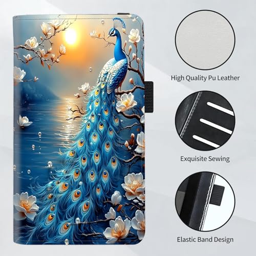 Checkbook Cover for Women and Men, RFID Blocking PU Leather Checkbook Holder Wallet Case with Elastic Strap & Multiple Card Slots, for Checks and Cards, Peacock Magnolia Sunset - color: Peacock Magnolia Sunset