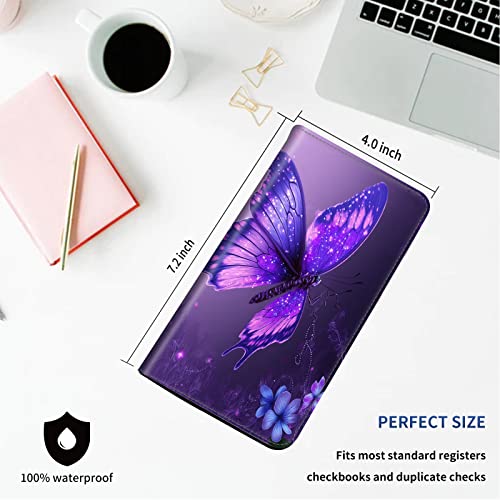 DEGDFSGR Checkbook Cover - Premium Leather Standard Duplicate Register Check Card Book Holder Wallet with RFID Blocking Function for Girl Men Women,Purple Butterfly - color: Purple Butterfly