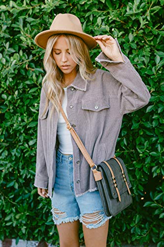 ALYSSA Double Compartment Large Flapover Crossbody Bag - color: Dusty Pink