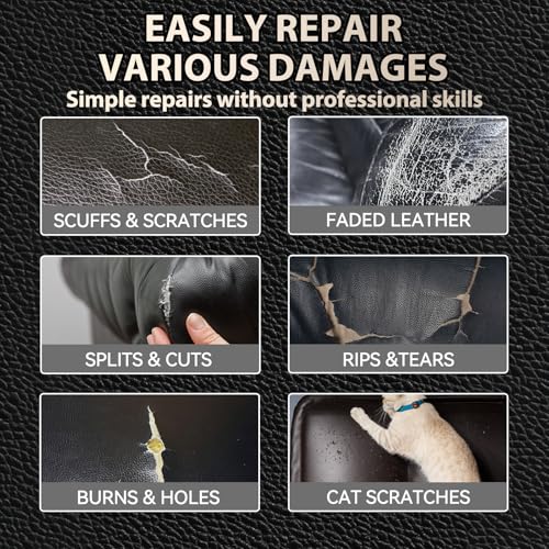 Black Leather Repair Kit for Furniture, Leather Couch Repair Kit | For Car Interiors, Seats, Steering Wheel, Sofa, Shoes, Restore Leather Scratch, Tears & Burn Hole With Easy Instructions