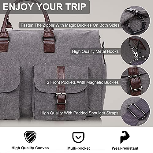 seyfocnia Convertible Travel Garment Bag,Carry on Garment Duffel Bag for Men Women - 2 in 1 Hanging Suitcase Suit Business Travel Bag - color: Grey-2Pockets-Canvas