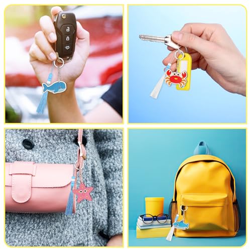Cinrobiye 24 Set Under The Sea Party Favors Ocean Animals Keychain Craft Kits Bulk Sea Life Wooden Paint Keychains with Colored Pens Gift for Home School Art Craft Project Birthday Summer Party Favors - style: Ocean