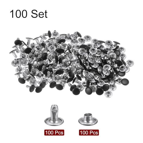 HARFINGTON 100 Sets Leather Rivets 8mm x 8mm Metal Double Cap Rivet Snaps Studs Fasteners with 3pcs Setting Tools Rivets for Leather Craft DIY Repair Decoration, Matte Black - color: Matte Black, size: 8mm x 8mm