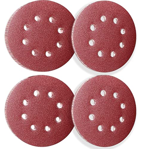 50Pcs 125mm 8 Holes Sanding Discs Pads Sanding Sheets, 5 Inch 180 Grits Hook and Loop Sandpaper Sheet for Random Orbital Sander. - style: 180 Grits