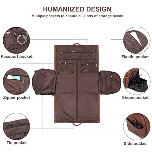 seyfocnia Convertible Travel Garment Bag,Carry on Garment Duffel Bag for Men Women - 2 in 1 Hanging Suitcase Suit Business Travel Bag - color: Brown-Backpack