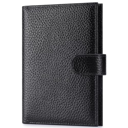 Passport Holder for Travel Women RFID Blocking Genuine Leather Passport Wallet with Card Slots, Zipper Coins Pocket, Cash Holder, Black - color: Black