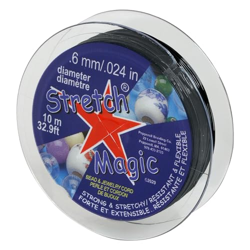 Stretch Magic Elastic Beading Cord – Black Color, 0.6mm in Diameter, 10-Meter (32 ft) - Easy to Knot, Strong & Stretchy String for Making Beaded Jewelry - size: 0.6 mm, style: Black - 10 Meter