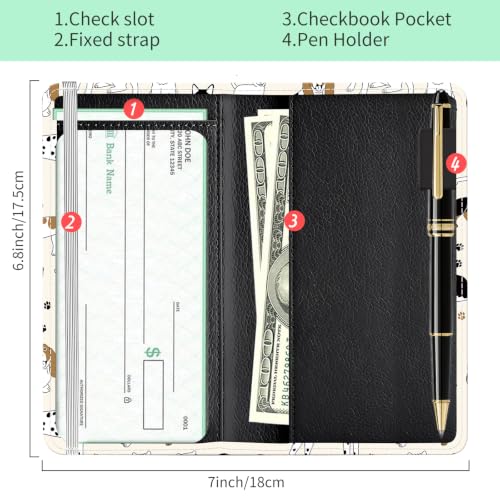 Checkbook Cover for Personal Checkbook, Cute Pu Leather Check Book for Women & Men, Slim Checkbook Holder with Pen Holder and Built-in Clear Plastic Divider, Cute Dog - color: Cute Dog