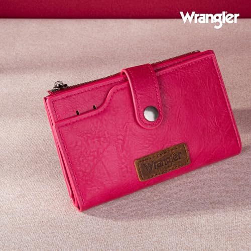 Wrangler Wallet for Women Bifold Card Holder with Zipper and ID Window - color: A-Hot Pink