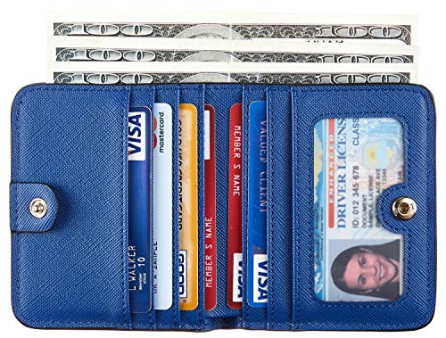 Toughergun Women’s Small Slim Leather Wallet with RFID Protection, Compact Bifold Mini Purse with Clear ID Window - color: CH Deep Blue