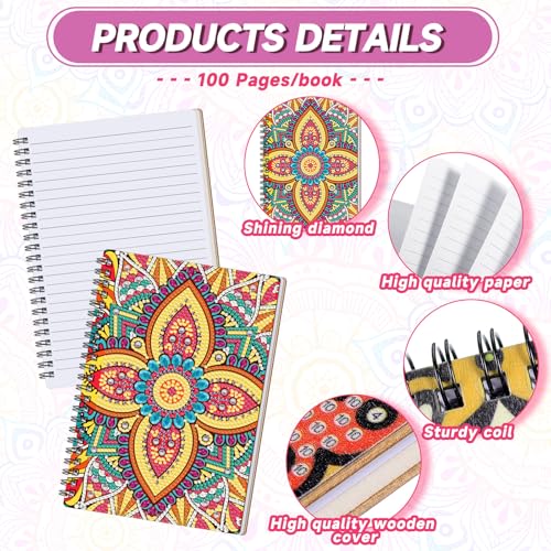 Fullhawl 6 Pack 5D DIY Diamond Art Crafts Kit for Adults Office Supplies Beginner A5 Leather Diamond Painting Gift for Women Art Cover Craft Accessories with Tool (Mandala) - style: Mandala