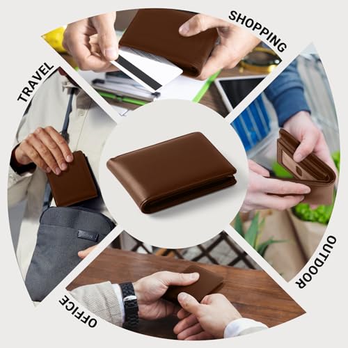 GNDR Wallet For Men RFID Blocking Brown Wallets Bifold Faux Leather Card Holder Front Pocket Mens Accessories With Gift Box - color: Brown-02