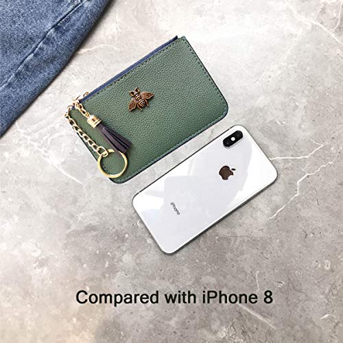 Women's Coin Purse Change Wallet Pouch Leather Card Holder with Key Chain Tassel Zip (CH Army Green) - color: CH Army Green