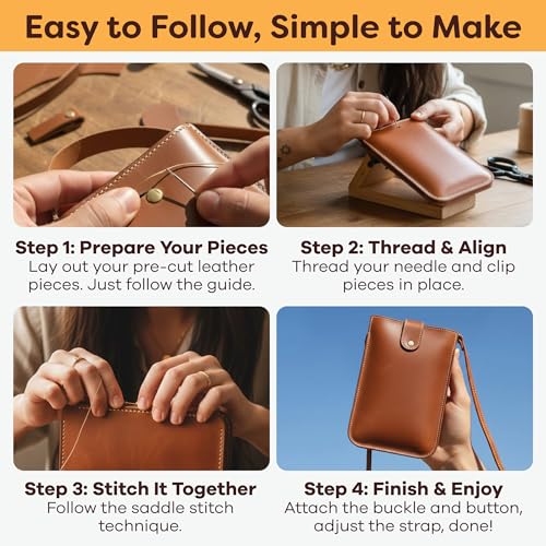 Resparked Leather Small Tote Bag – Women’s Handbags, Shoulder Bag, Crossbody Purse, Black & Brown Tote Purse for Work, Travel, DIY Leather Crafting Kit Gift Bag - color: Black