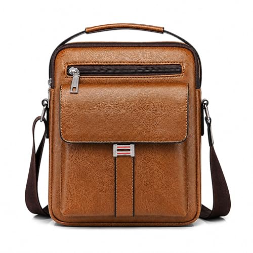 Crossbody Bag for Men, PU Leather Shoulder Messenger Bag with Handle - color: Deep Khaki