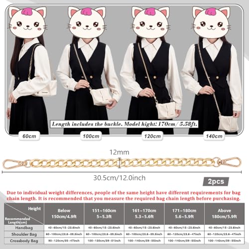 PH PandaHall 2pcs 12 Inch Golden Purse Chain, Purse Strap Flat 0.5 inch Wide Wallet Chain Handbag Replacement Strap with Buckles Gold Chain for Purse Handbags Clutches Crossbody Bags Pants - color: Golden, size: 12 Inch