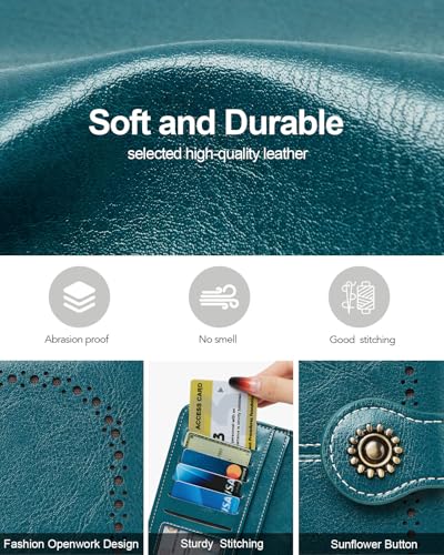 TFKGS Wallet for Women RFID Blocking Leather Large Capacity Card Holder Ladies Phone Clutch Travel Long Purse Wristlet | RFID Blocking - color: 2-Upgrade-Wax-Dark Blue