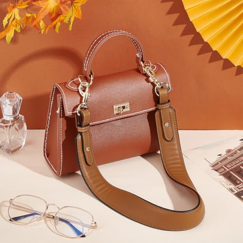 PH PandaHall Leather Replacement Shoulder Strap, 28.5 Inch (72.5cm) Purse Strap 1.4 Inch Wide Short Bag Strap with Golden Metal Clasps for Women DIY Underarm Bag Crossbody Shoulder Bag Handbag, Brown - color: Brown Strap+golden Buckle