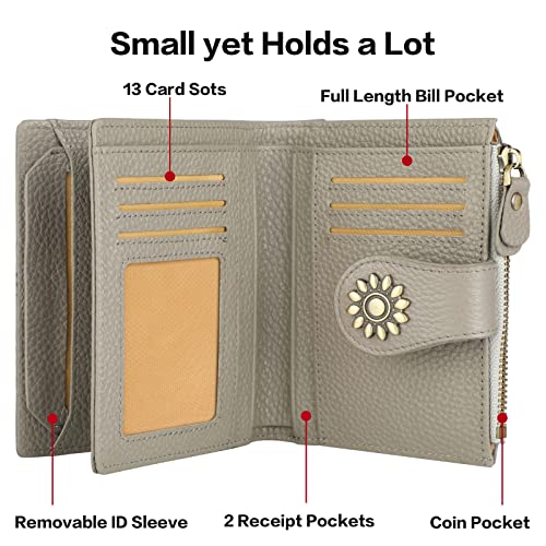Womens Leather Wallet Small Compact RFID Blocking Credit Card Case Purse with Zipper Pocket | Small - color: Pebbled Gray