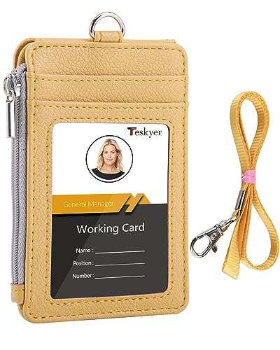 Teskyer ID Badge Holder with Lanyard, Lanyard Wallet, Lychee Yellow - color: Lichee Yellow, size: 3.1" x 4.7"