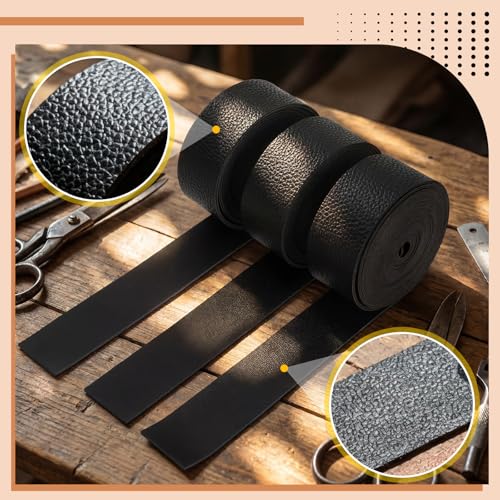 SilTriangle 3 Rolls Leather Straps for Crafts,Black,1 Inch,Fashion | Single Sided Faux Leather Strips, 2 mm Thickness, 78.7 Inches Long, DIY Art Craft Projects, Belt Tooling - color: Black, size: 1 Inch, style: Fashion
