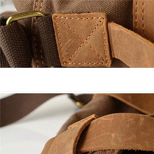Canvas Messenger Bag, Vintage Genuine Leather Shoulder Bag, Briefcase Crossbody Satchel Purse Laptop Bag Medium | Vintage - color: Coffee