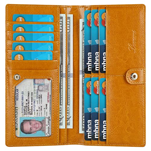 Ultra Slim Thin Leather Women Wallet RFID Blocking Credit Card Holder Bifold Long Ladies Billfold - color: 1-waxed Yellow