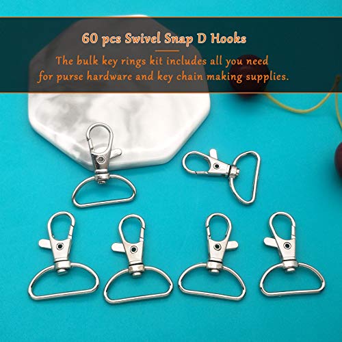 60Pcs Swivel Snap Hooks,Metal Swivel Lanyard Snap Hook for Keychain Lanyard,Crafts Supplies,1” (25 mm) Inside Width - color: Silver