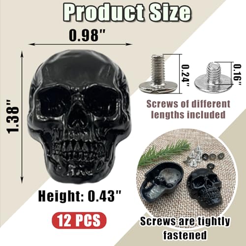 Skull Leather Decorative Buttons Punk Stud Screw Back Buckle Vintage Metal DIY Decor Suitable for Jeans Screw Backs - color: Black