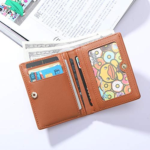 Women Wallets Small Bifold Leather Pocket Wallet Ladies Mini Short Purse - color: Dark Brown