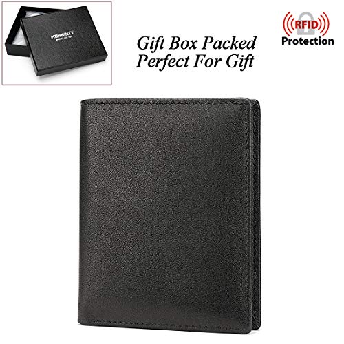 Men’s 2 ID Windows RFID Blocking Smooth Leather Small Front Pocket Travel Bifold Wallet