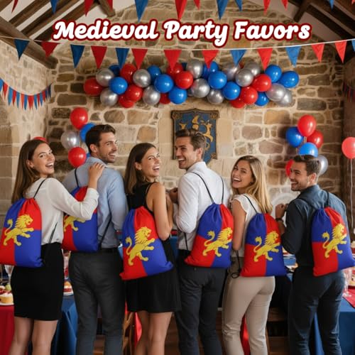 30 Pcs Medieval Drawstring Bags Bulk Medieval Drawstring Gift Backpack Party Favors for Sport Knight Greek Castle Birthday Party Supplies - style: Medieval