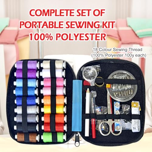 Sewing Kit with Case Portable Sewing Supplies for Home Traveler, Adults, Beginner, Emergency, Contains 18 Sewing Thread, Scissors, Needles, Measure etc,Medium Electric Blue - color: Medium Electric Blue, size: 1 Pack