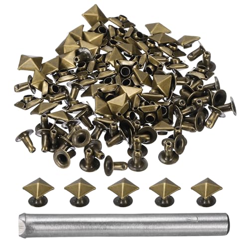 HARFINGTON 50pcs Pyramid Rapid Rivet 7mm Leather Rivets Rapid Punk Spikes Leathercraft Decoration with Hole Punch for Rock Nailheads Clothing Belts Bags Shoes, Bronze - color: Bronze, size: 7mm