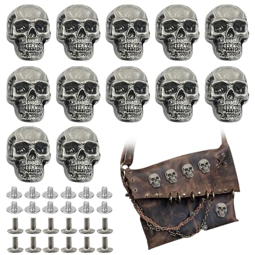 Skull Leather Decorative Buttons Punk Stud Screw Back Buckle Vintage Metal DIY Decor Suitable for Jeans Screw Backs - color: Silver