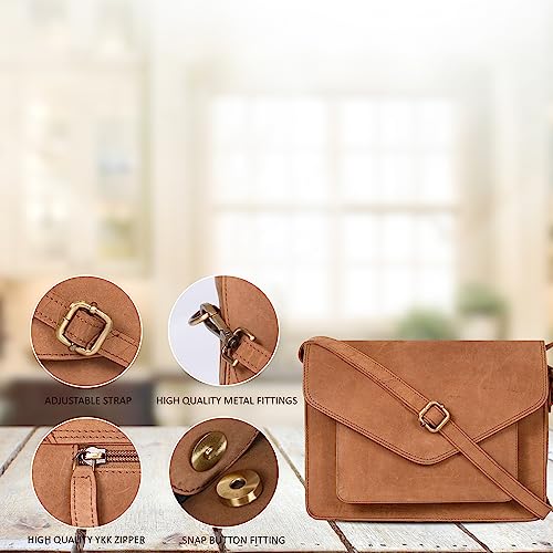 Ozora Genuine Leather Crossbody Purse for Women, Shoulder Bag - color: Cognac Hunter