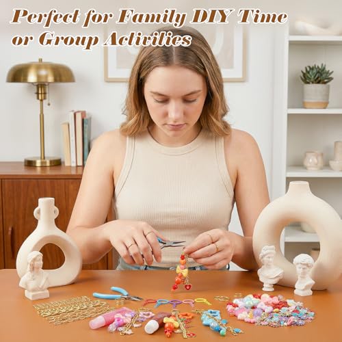 Ecoofor 364 Pcs Keychain Making Kit for Kids & Adults – Includes 20 Keychain Clips, 25 Extender Chains, 136 Charms, Beading Accessories, Jewelry Pliers – DIY Bag Charms & Jewelry Craft Kit Supplies - color: Gold-364Pcs Kit