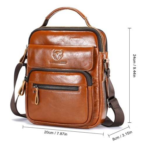 Mens Shoulder Bag Leather Crossbody Bags Leather Sling Bag Messenger Bags | LEBULLBRO Shoulder Bag for Men Crossbody Bags Leather Sling Bag Messenger Bags with Multiple Pockets Business - color: Brown