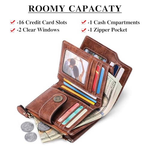 FALAN MULE Small Wallet for Women Leather Bifold Compact Small Womens Wallet with RFID Blocking - color: Light brown