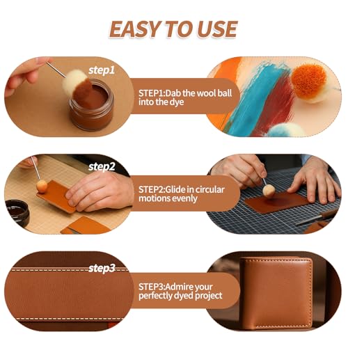 25PCS Wool Daubers,Wool Daubers Ball Brush Leather Dye Dauber for Leather Dyeing,Wool Applicator with Metal Handle for DIY Crafting and Leather Care - size: 25PCS
