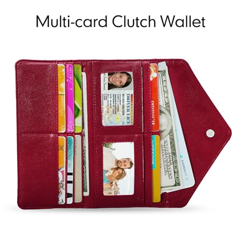Rfid Credit Card Holder Wallets for Women Leather Zipper Slim with Coin Pocket, Wine Red - color: Wine Red