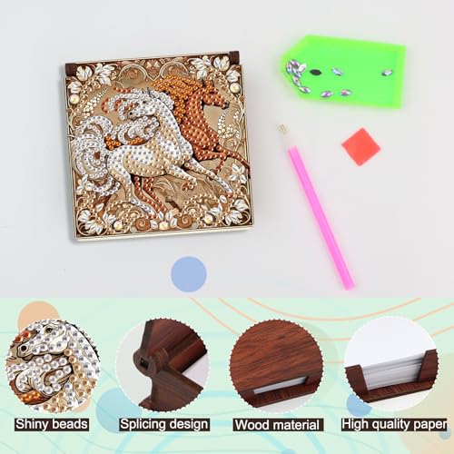 JISHSHAY Diamond Painting Note Box Horse Diamond Art Sticky Note Holder Gem Art Notecard Box Gem Painting Mosaic Kits for Adults Embroidery Kit Memo Pad Holder, Contains 160 Sheets of Paper - color: Horse